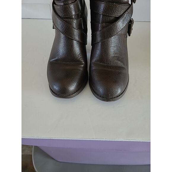 JUSTFAB Willena WMS 5.5 Boots Brown Mid Calf Block Heels Booties Buckle Zip - Picture 7 of 12